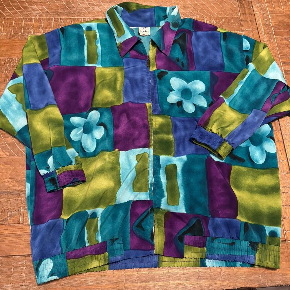 Vintage Sport Savvy Womens 1X Floral Windbreaker Jacket Full Zip Lightweight